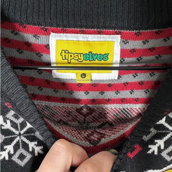 Tipsy Elves Calibrew Oversized Christmas Sweater Black Large Holiday Winter - Picture 5 of 7